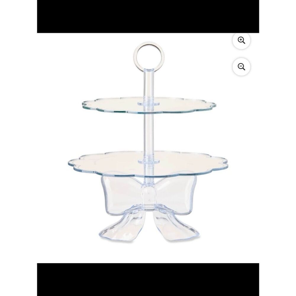2 Tier Clear Plastic W/Bow Cupcake & Sweet Treats Stand ~ Easy Assembly NEW